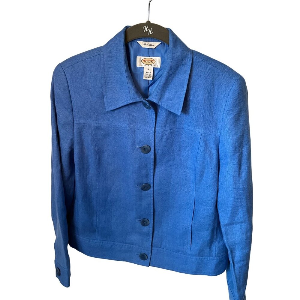 Talbots Irish Linen Size 4 Petities Blue Jacket/Blazer
